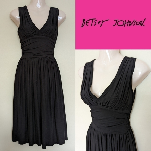 BETSEY JOHNSON black jersey knit dress p xs small pockets - Picture 1 of 14